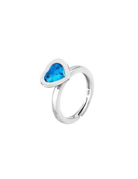 Lotus Silver Anillo Corazón Azul Aguamarina