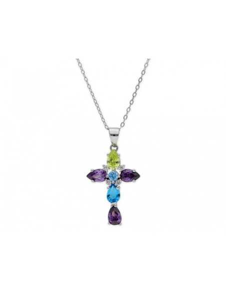 Liska Colgante Cruz Cristales Plata