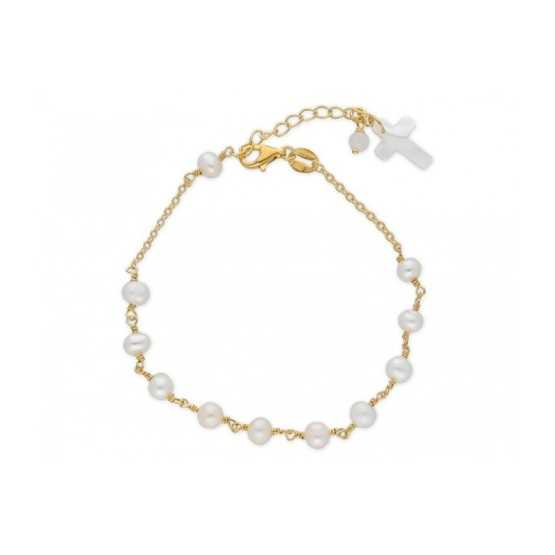 Liska Pulsera Cruz Nácar Perlas Dorada