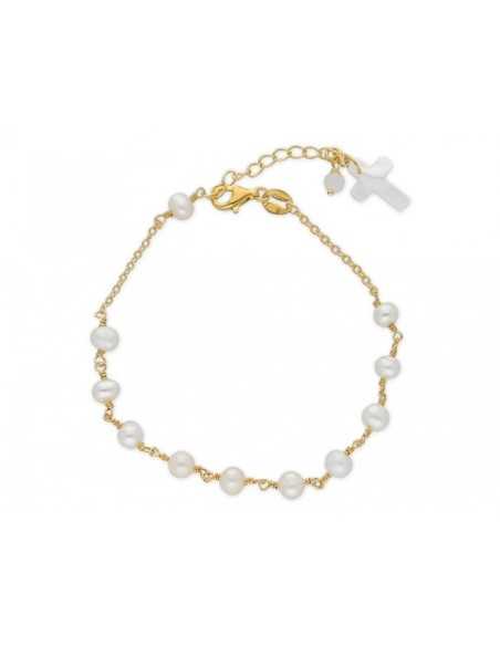 Liska Pulsera Cruz Nácar Perlas Dorada