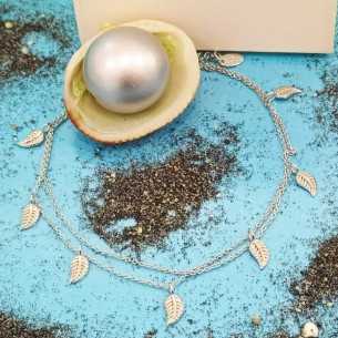 Lotus Silver Tobillera Doble Hojas