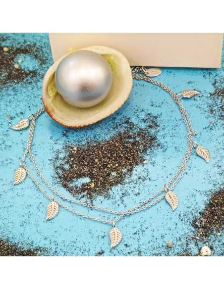 Lotus Silver Tobillera Doble Hojas