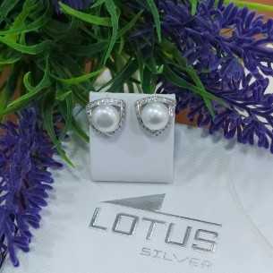 Lotus Silver Pendientes Perlas Circonitas