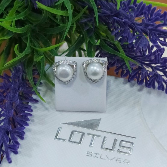 Lotus Silver Pendientes Perlas Circonitas
