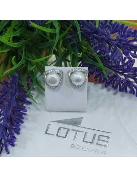 Lotus Silver Pendientes Perlas Circonitas