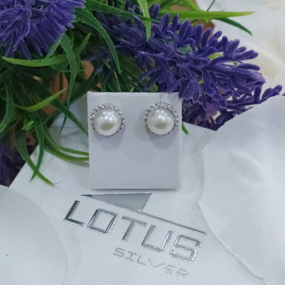 Lotus Silver Pendientes Perlas