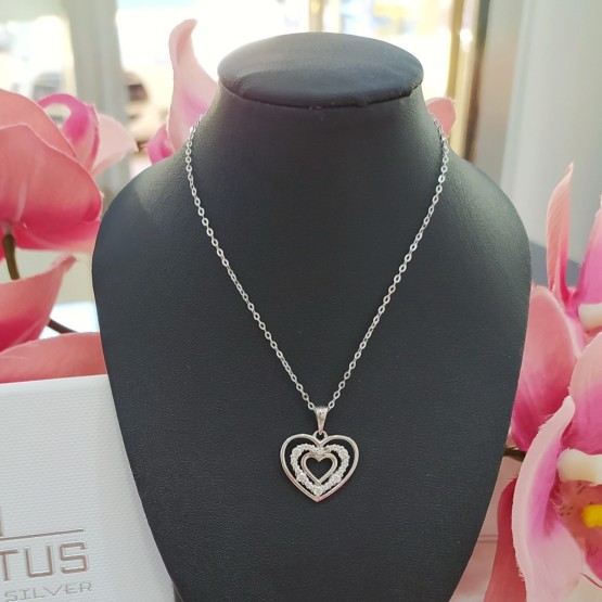Lotus Silver Collar Corazón Circonitas Plateado