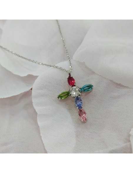 Liska Colgante Cruz Cristales Multicolor