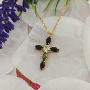 Liska Colgante Cruz Oro Rosa Cristales Negros