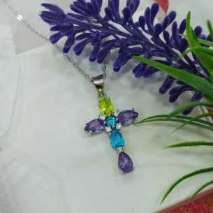 Liska Colgante Cruz Cristales Plata