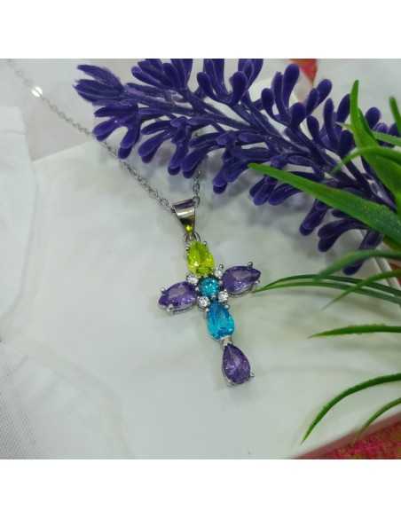 Liska Colgante Cruz Cristales Plata