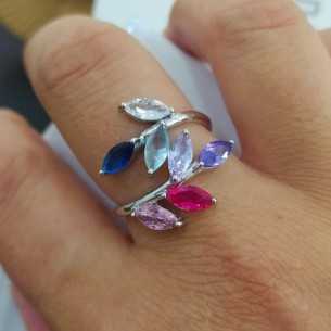 Lotus Silver Anillo Hojas Multicolor