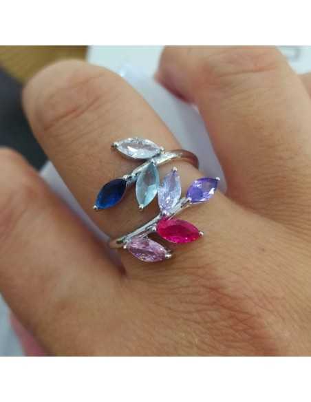 Lotus Silver Anillo Hojas Multicolor