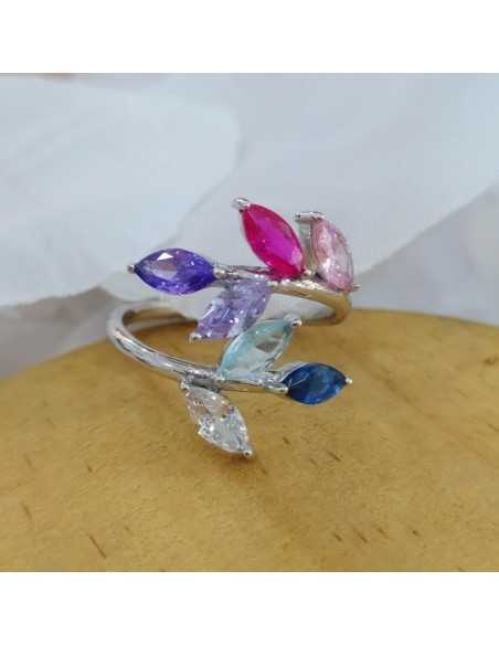 Lotus Silver Anillo Hojas Multicolor