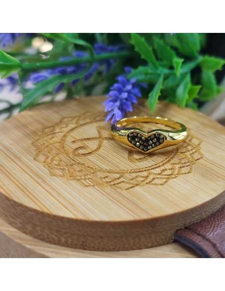 Amagoa Anillo chapado corazón circonitas negras