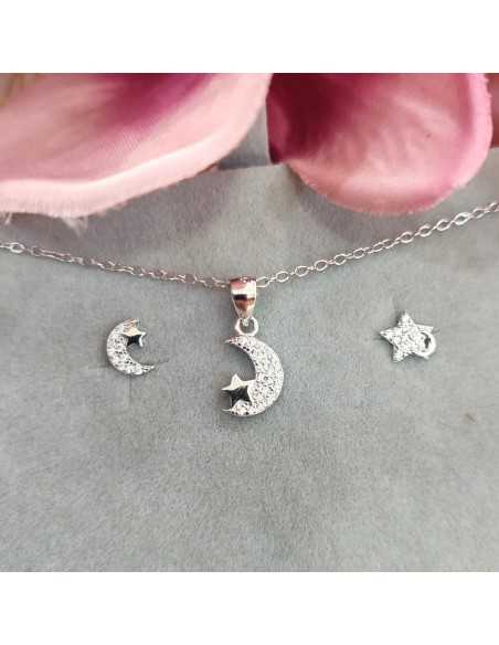 Amagoa Juego Gargantilla + Pendientes Estrella y Luna