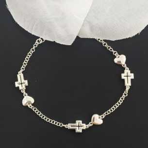 Amagoa Pulsera Cruz Calada Corazones