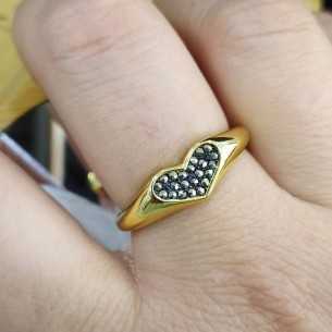 Amagoa Anillo chapado corazón circonitas negras