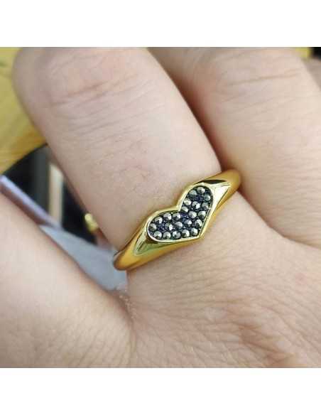 Amagoa Anillo chapado corazón circonitas negras