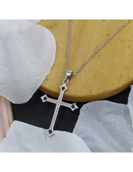 Amagoa Collar Cruz Circonita Negra