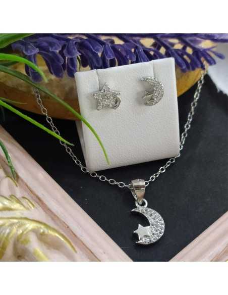 Amagoa Juego Gargantilla + Pendientes Estrella y Luna