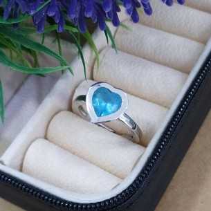 Lotus Silver Anillo Corazón Azul Aguamarina