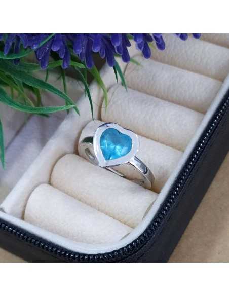 Lotus Silver Anillo Corazón Azul Aguamarina