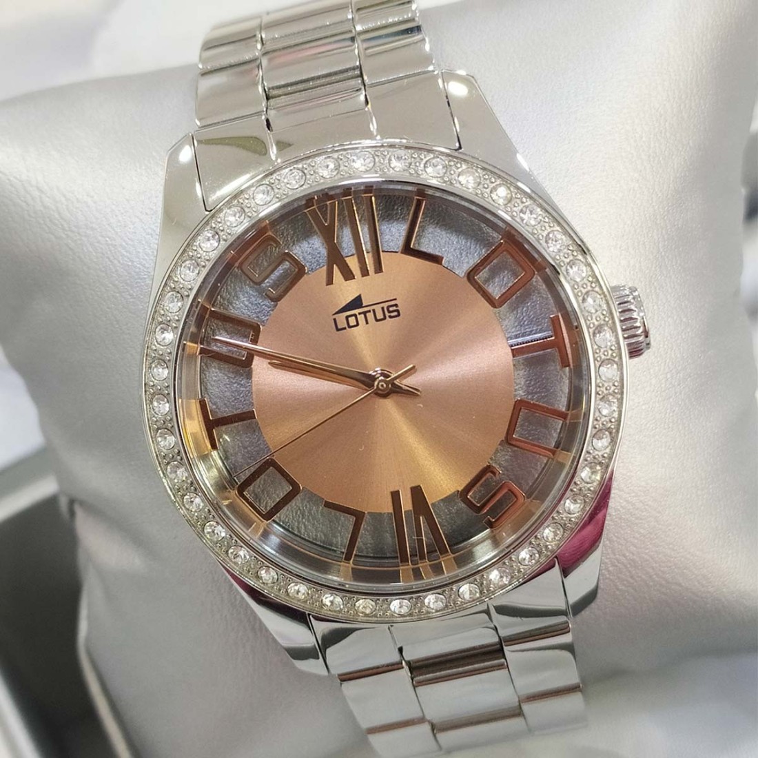 Reloj Mujer LOTUS EXCELLENT Acero Plateado Esfera Burdeos Rosé Crono