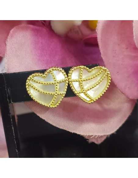 Marea Pendientes Corazones Nacarados Dorados