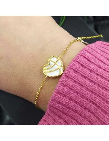 Marea Pulsera Corazón Nácar Dorado
