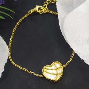 Marea Pulsera Corazón Nácar Dorado