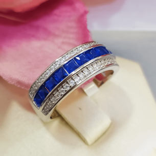 Lotus Silver Anillo Circonitas Azul