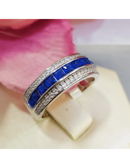 Lotus Silver Anillo Circonitas Azul