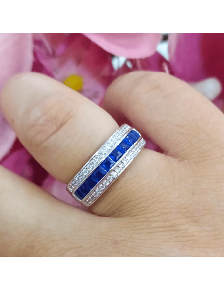 Lotus Silver Anillo Circonitas Azul