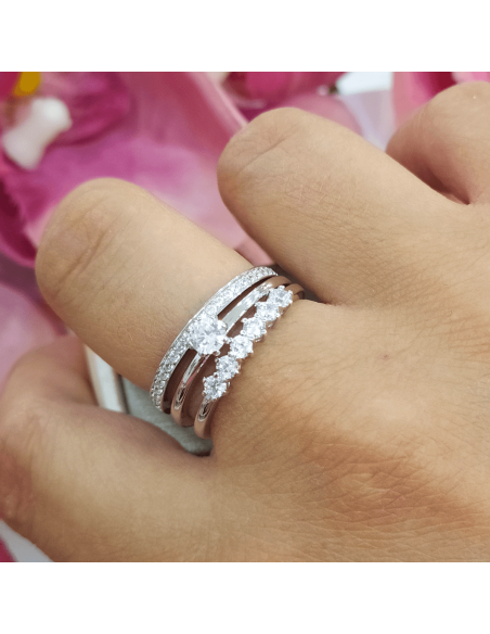 Lotus Silver Anillo Triple Circonitas