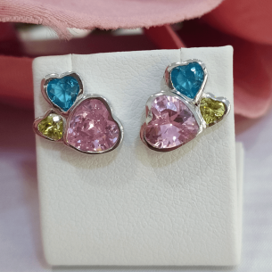 Lotus Silver Pendientes Corazones Arcoíris