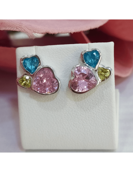 Lotus Silver Pendientes Corazones Arcoíris