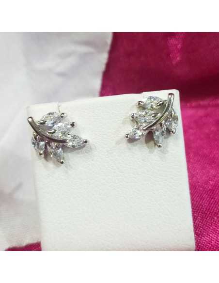 Lotus Silver Pendientes Hojas Circonitas