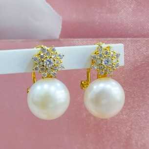Pendientes Dorados Con Perla Y Circonitas