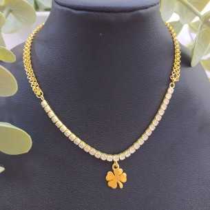 Towanda cadena doble con circonitas y trébol