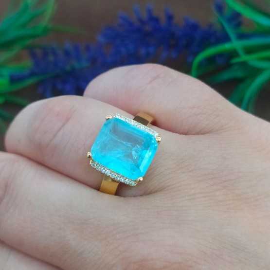 Doalle Anillo dorado piedra cuadrada