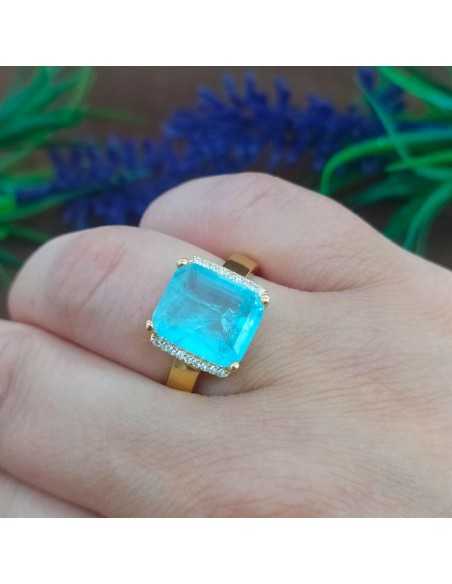 Doalle Anillo dorado piedra cuadrada